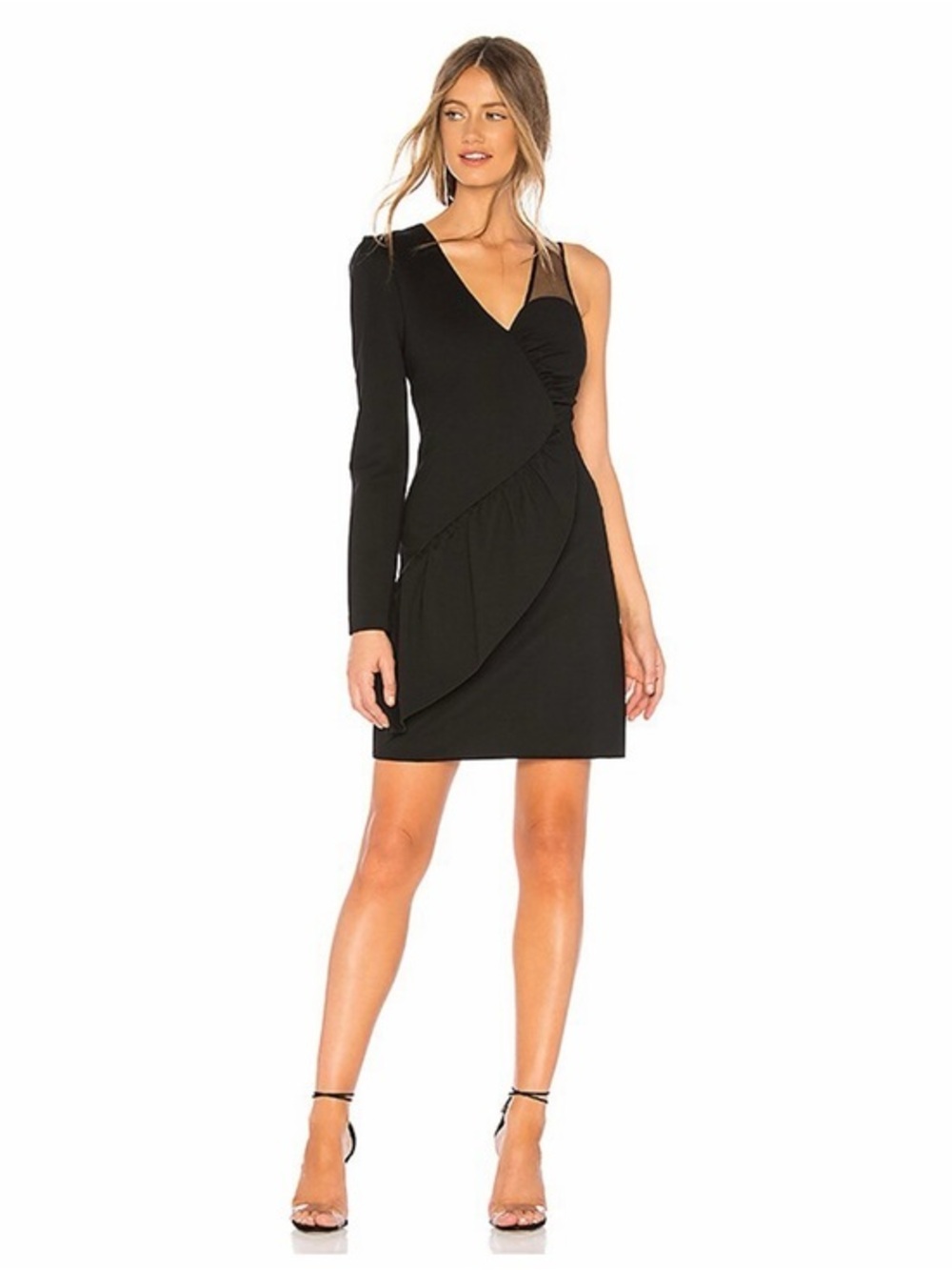 New Elliatt REVOLVE Black One-Shoulder Ruffle Tulle Mini Dress SMALL